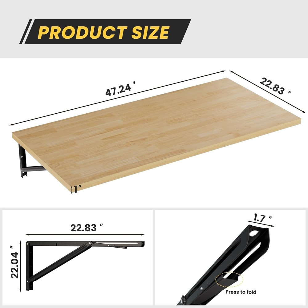 Wall Mounted Folding Workbench, 47.2 x 22.8-inch Heavy Duty Foldable Work