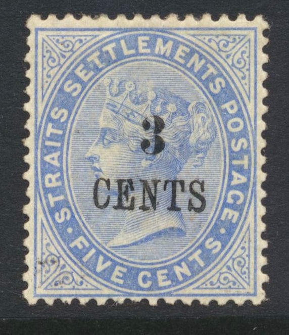 Malaya 1885 3c on 5c SG82 Mint Cat £170