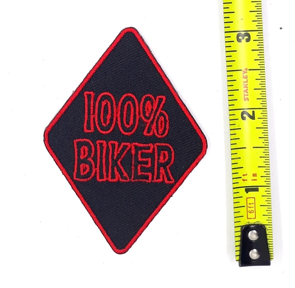 100% Biker - Small Iron On Sew On Embroidered Patch 2"X 3"