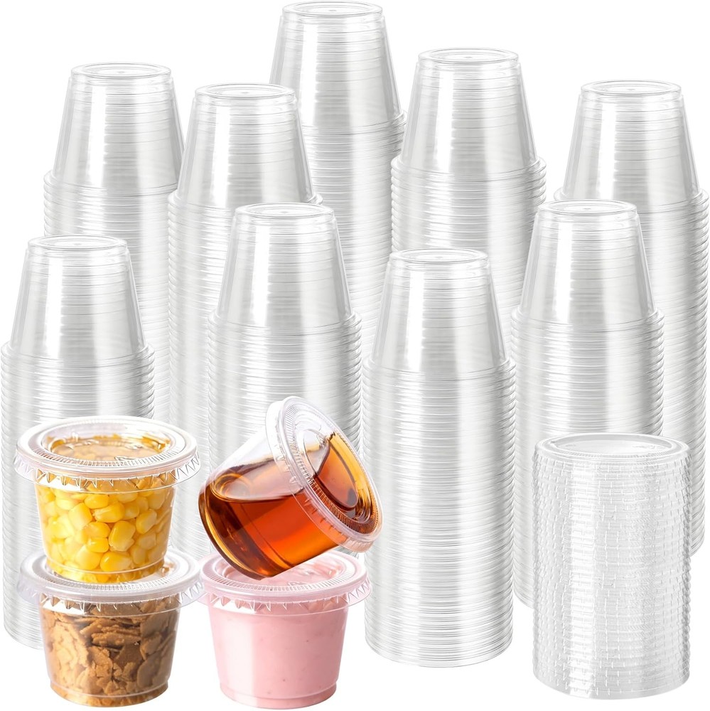 100Pack 1oz Disposable Plastic Portion Cups with Lids, Small Mini Sauce