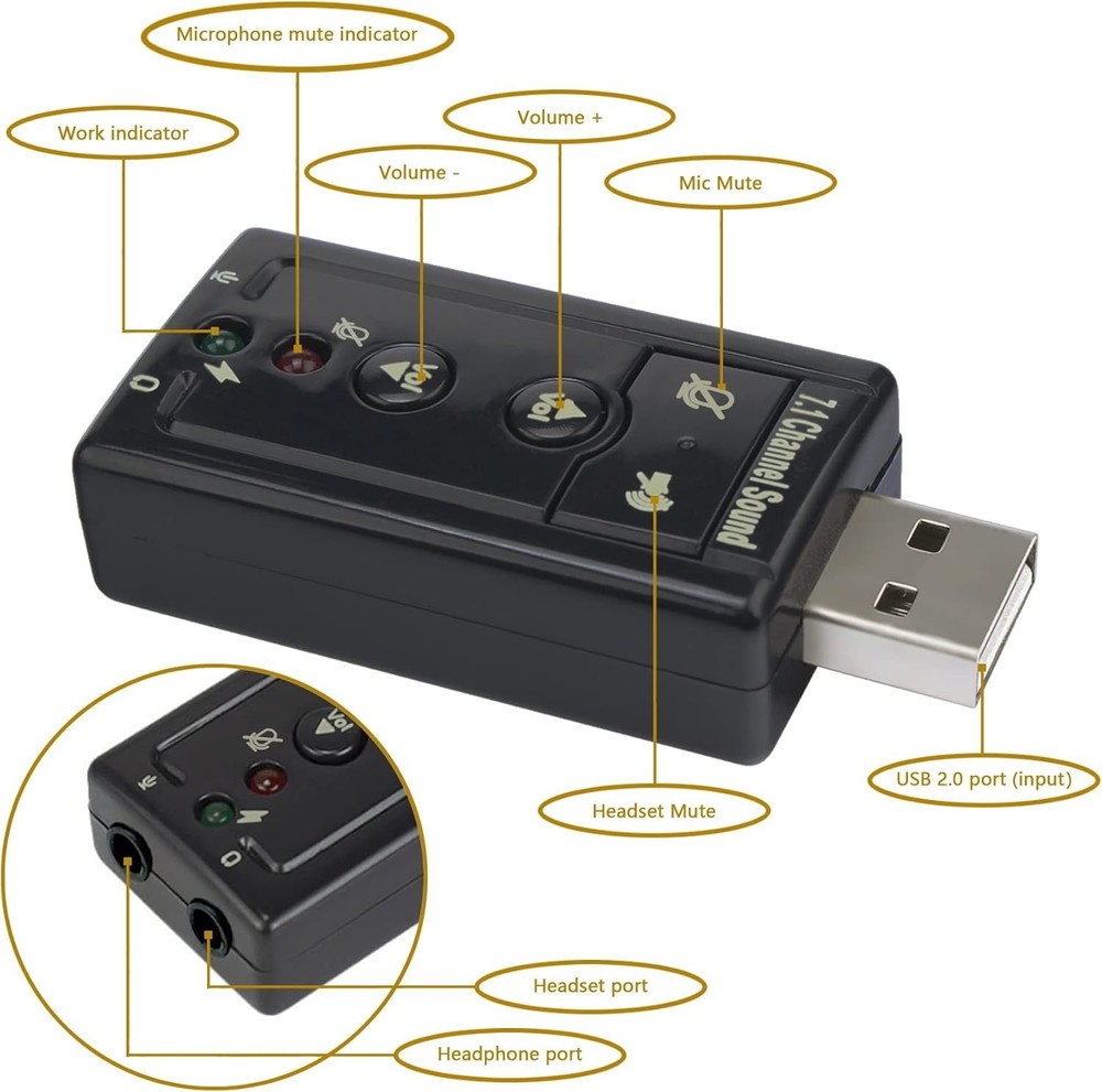 7.1 Channel USB Sound Card Adapter - Elevate Your Audio Experience Effortlessly