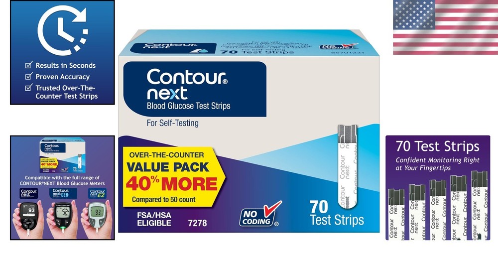 Accurate 70 Count Blood Glucose Strips - Second-Chance Sampling Included