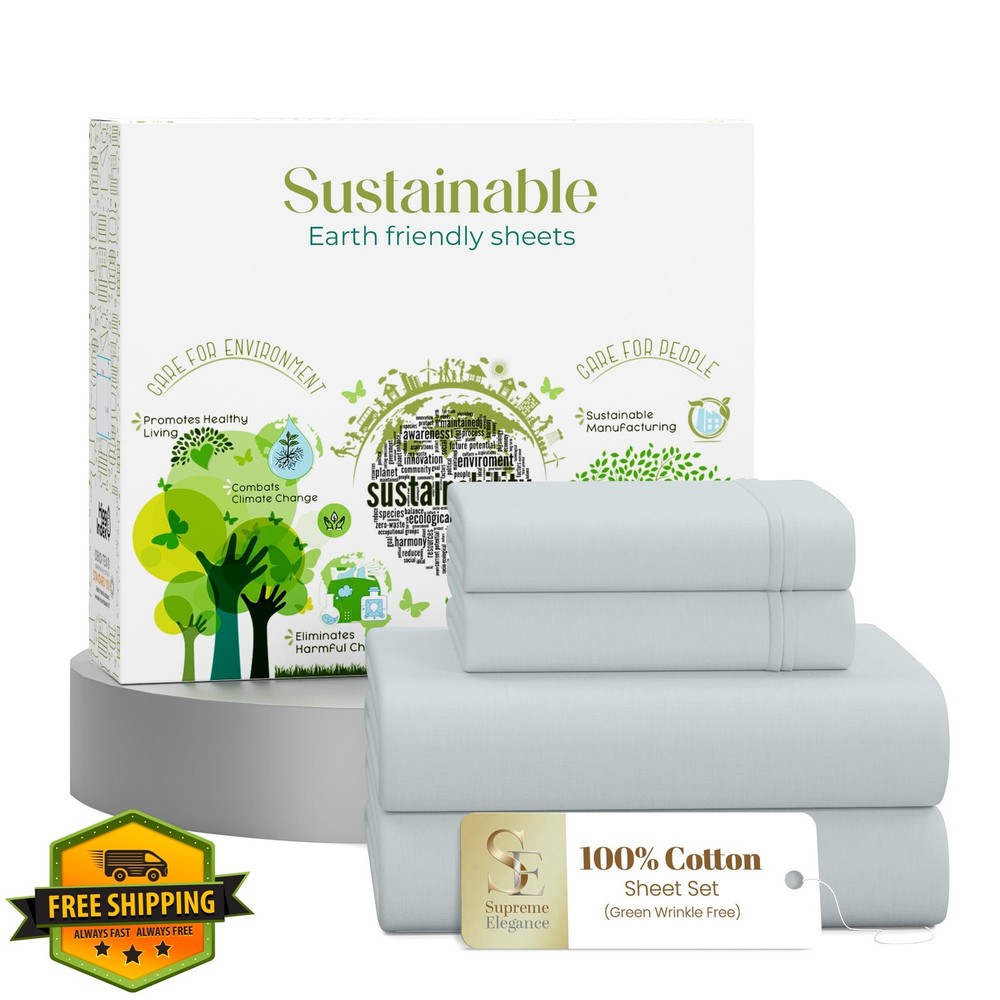 SUPREME ELEGANCE Full Sheets Set Soft Gray 100% Cotton 400TC