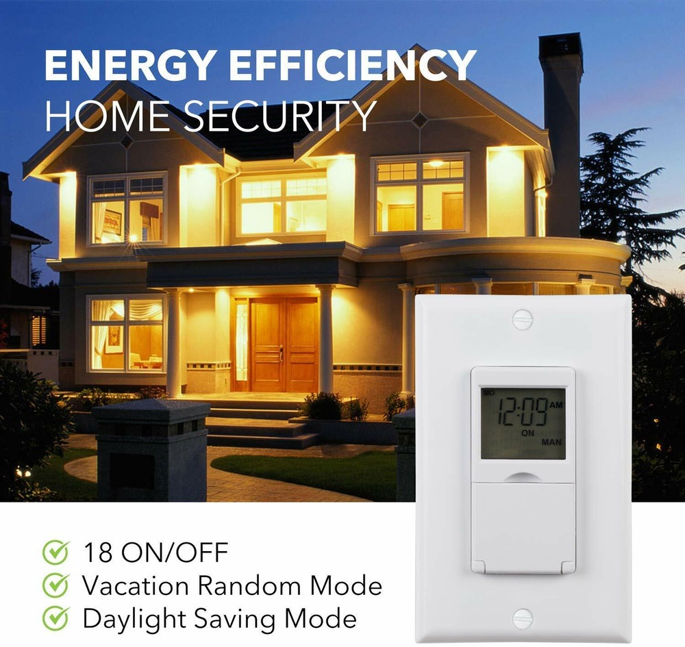 BN-LINK 7 Day Programmable In-Wall Timer Switch Digital for Fans, Lights, Motors
