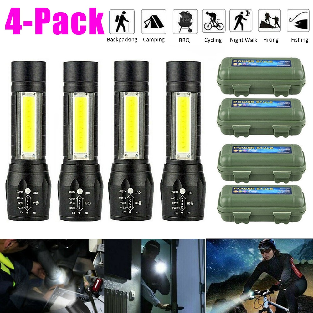 4Pcs Mini Super Bright 990000LM Small COB LED Flashlight Rechargeable Torch+Box