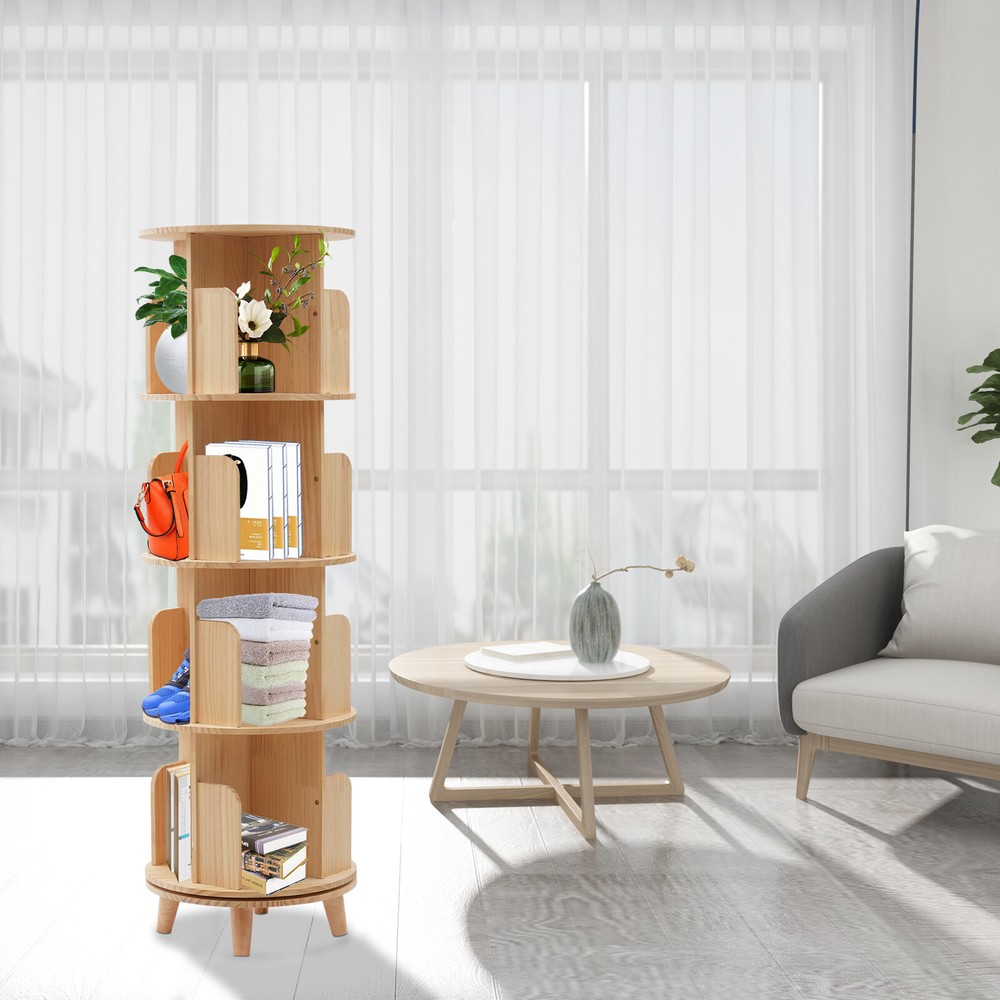 4 Layers Rotating Bookshelf Bookcase Storage Rack Floor Standing Display Holder