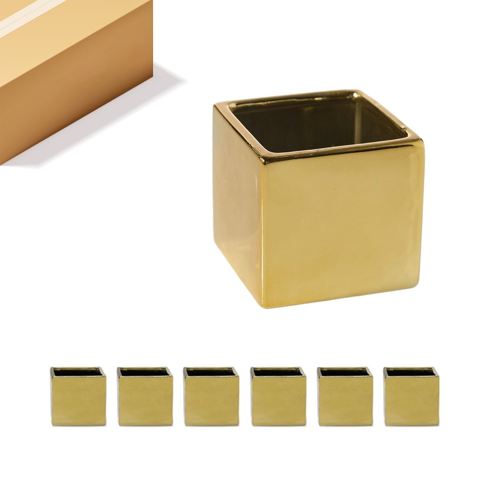 Gold Square  Cube 5.5x5"H | Floral Container | Wholesale, 6 Pcs