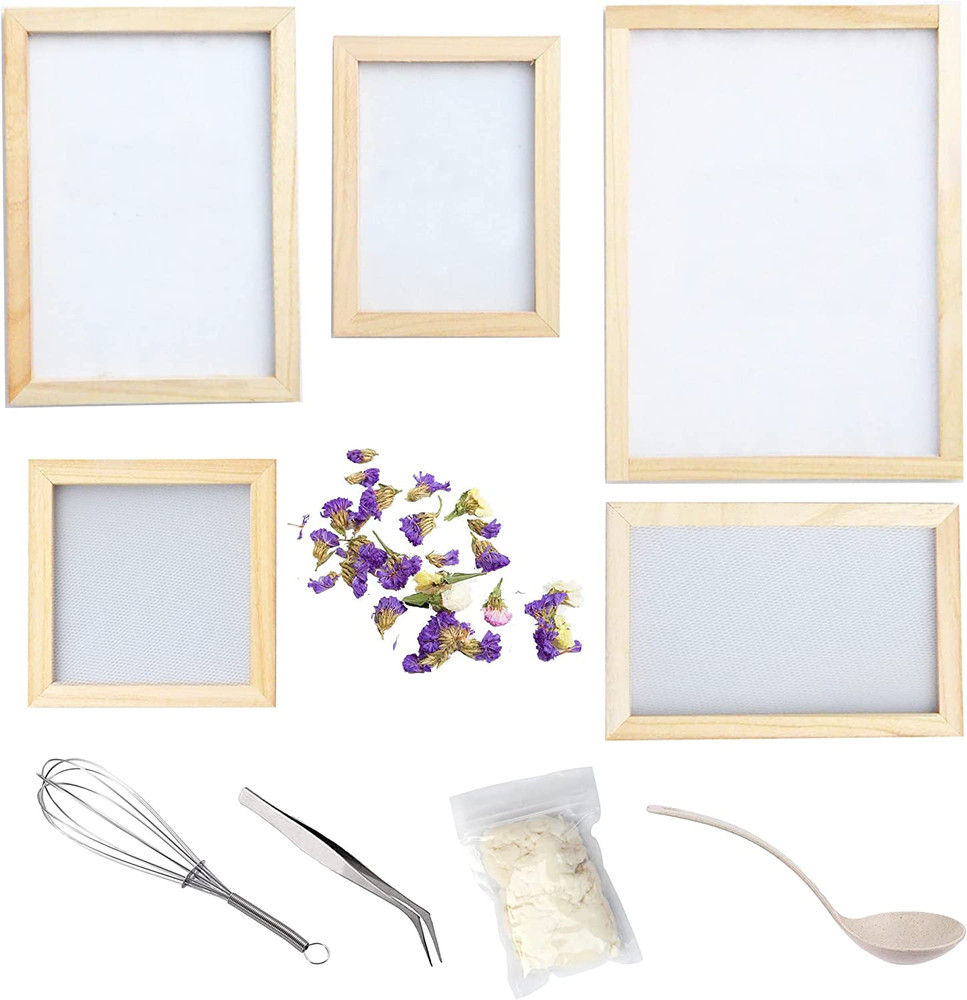 11 Pack Paper Making Screen Kit Include 5 PCS Wooden Paper Making Mold Frame, Dr