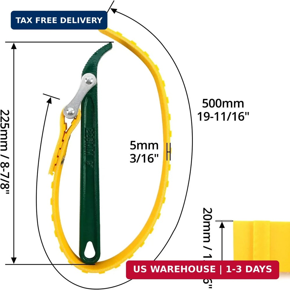 QWORK 9" Belt Strap Wrench, Multi-Purpose Adjustable Strap Oil Filter Strap Open