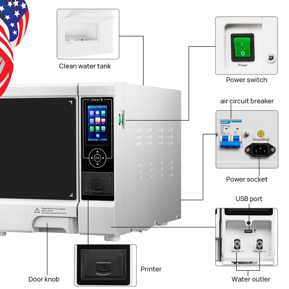 22L Dental Class B LCD Steam Sterilizer with Printer/N Sterilizer with Drying