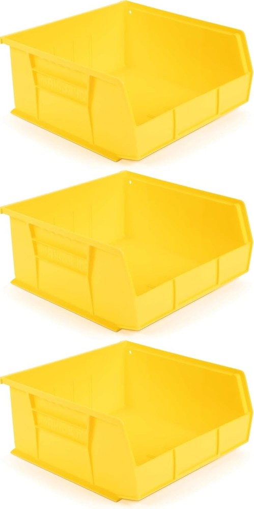 11“ x 11” x 5" (Pack of 3) Stackable Plastic Storage Boxes, Yellow