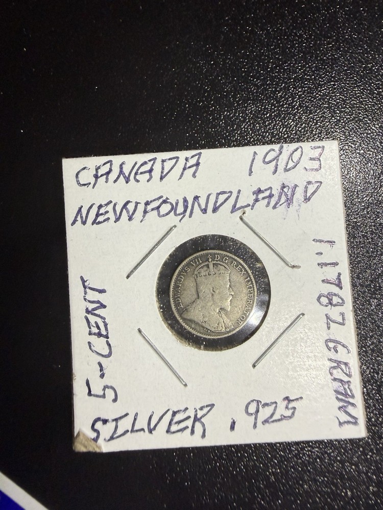 1903 Newfoundland  Canada 5 Cents Silver Coin
