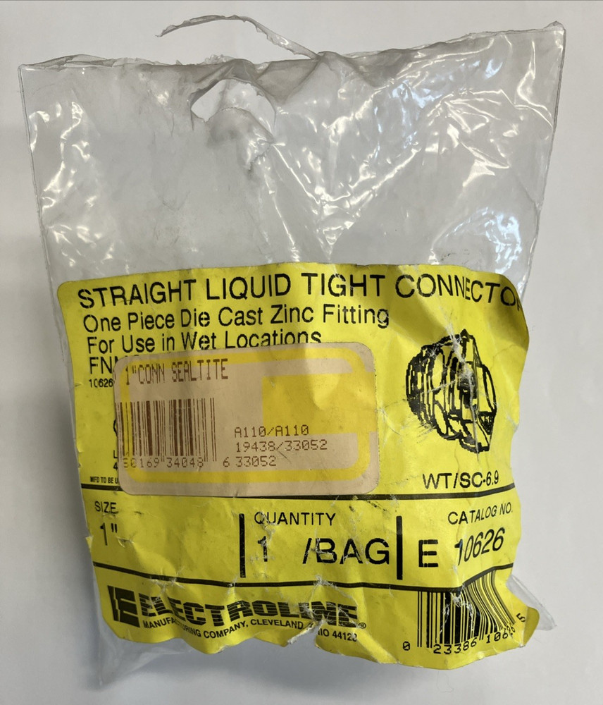 ELECTROLINE E 10626 1" LIQUID TIGHT CONNECTOR STRAIGHT