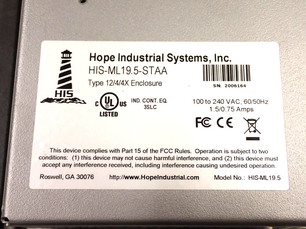HIS-ML1905-STAA HOPE Touchscreen Operator Interface/Panel