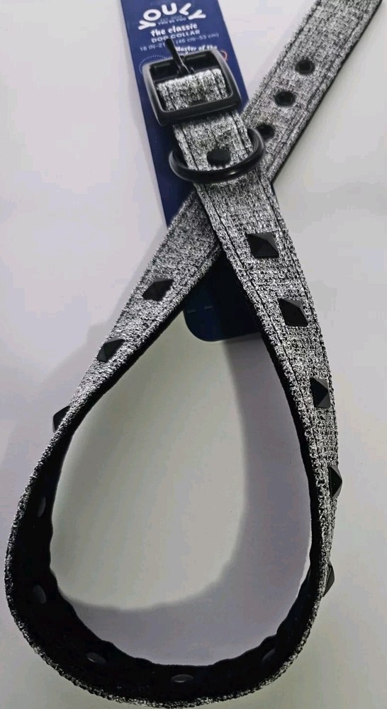 YOULY Classic Black Stud Dog Collar, Medium