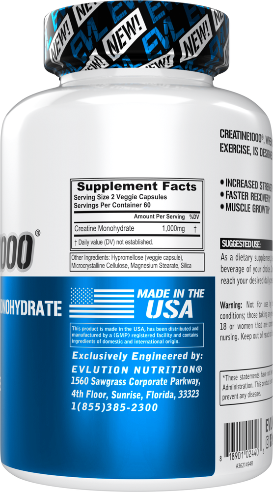 Evlution Nutrition Creatine1000 - 1g Creatine Monohydrate - 60 Servings