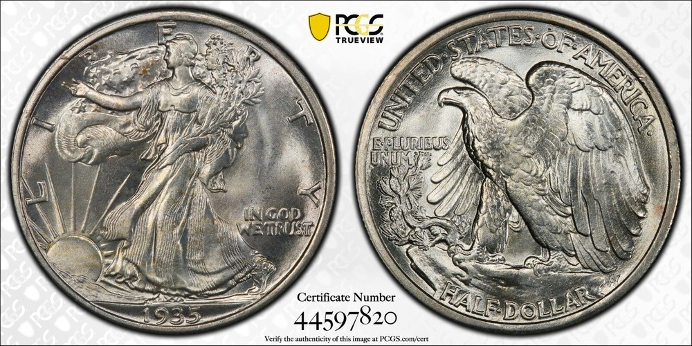 1935 Walking Liberty Silver Half Dollar - PCGS MS 66 - Gold Shield