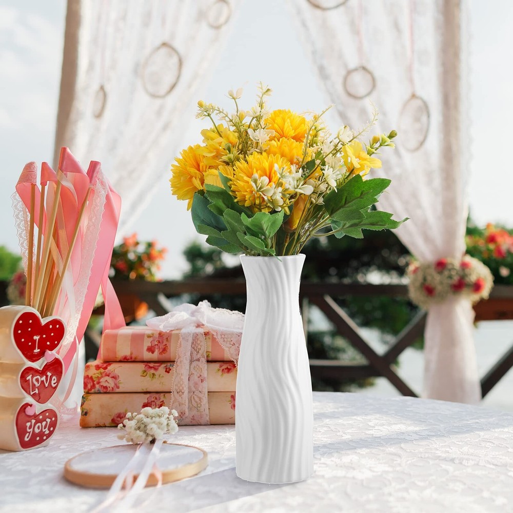 Hoolerry 16 Pcs White Polyethylene Flower Vase, Ceramic Look, Unbreakable, De...