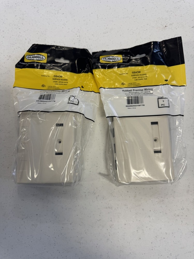 (2) Hubbell Office White 4-Port Data Keystone Jack Surface Mount Box ISB4OW