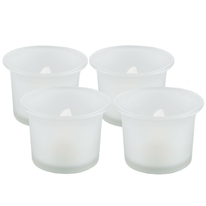 FROSTED GLASS CUP TEA LIGHT LED CANDLES, 4 PK.