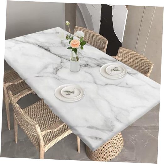 Fitted Table Cover for 6ft Rectangle Tables White Abstract Marble Art Elastic