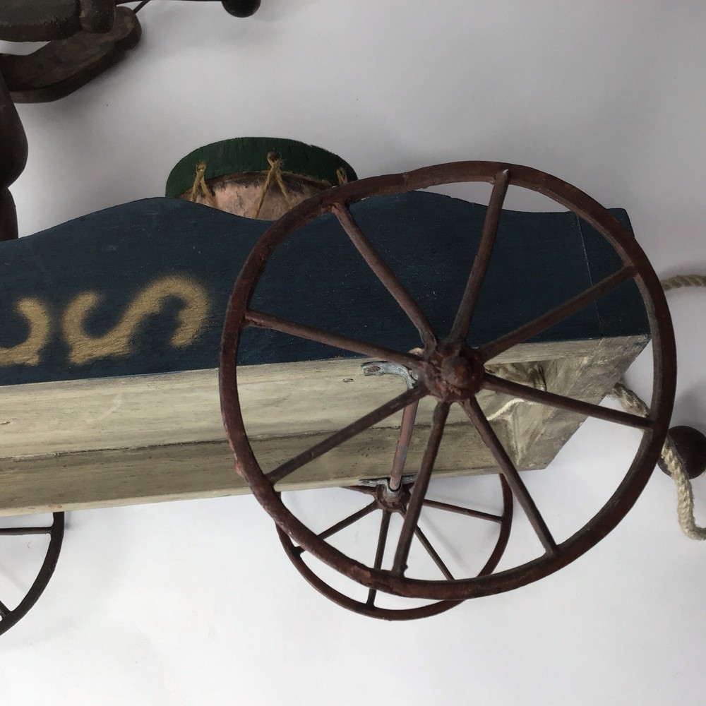 Bear Drumming Pull Toy Wood and Metal Wagon