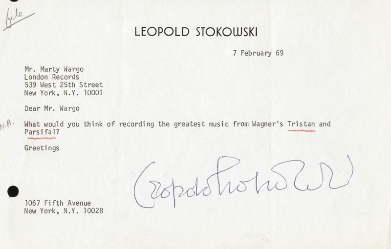 LEOPOLD STOKOWSKI - TYPED LETTER SIGNED 02/07/1969