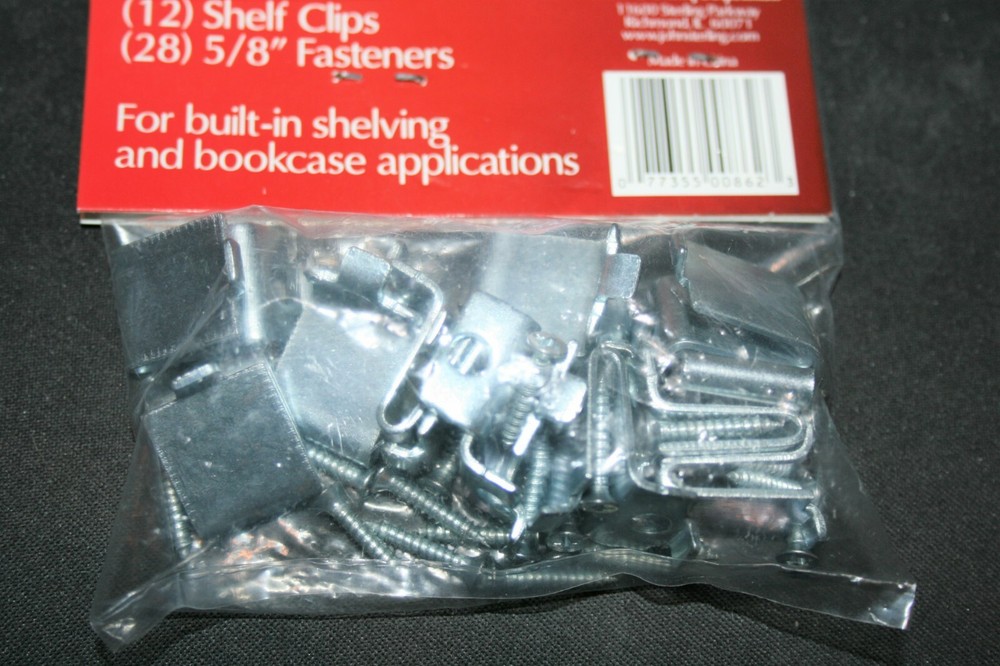 12 Pack Zinc Pilaster Shelf Support Clip 5/8" wide 3/4" deep with 28 5/8" Screws