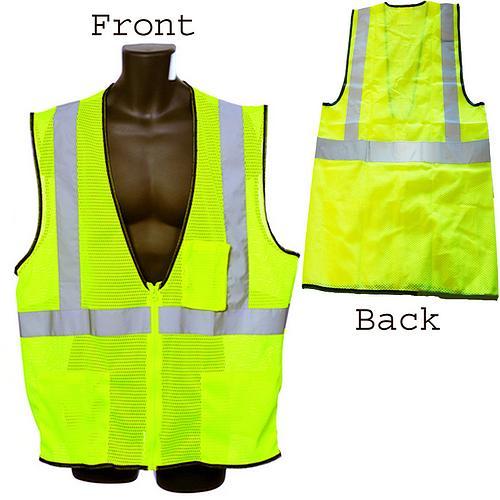 Safety Vest Class II Orange or Lime Green 2" Silver Reflector Mesh Front Back