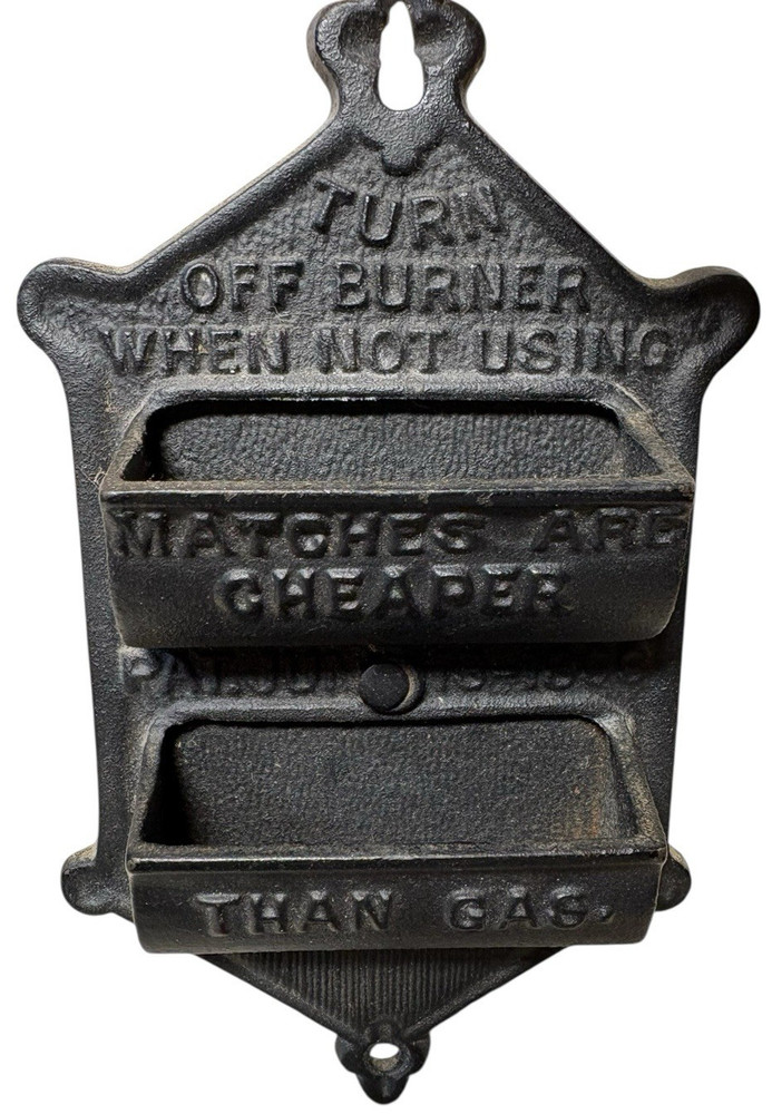 Antique Cast Iron Double Pocket Wall Match Safe Holder Striker Victorian Rustic