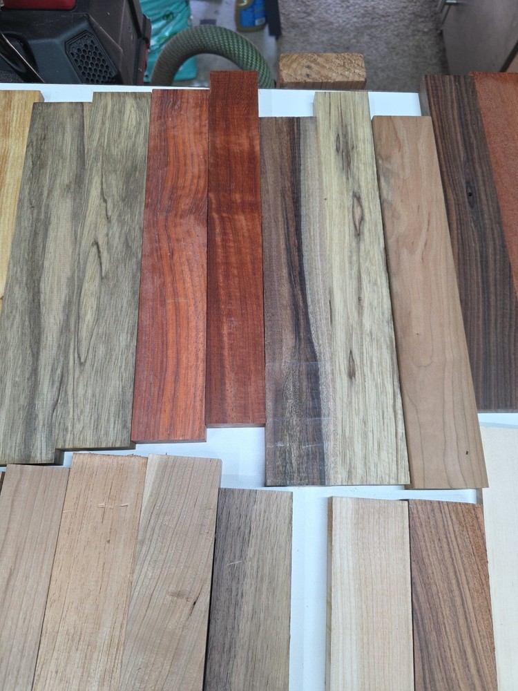 Assorted Domestic And Exotic Cutting Board Strips. 60 Total
