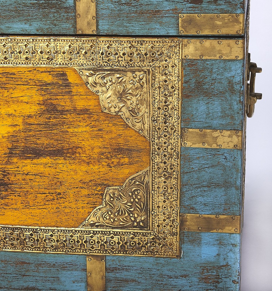 Vintage Brass Storage Trunk With Mango Wood