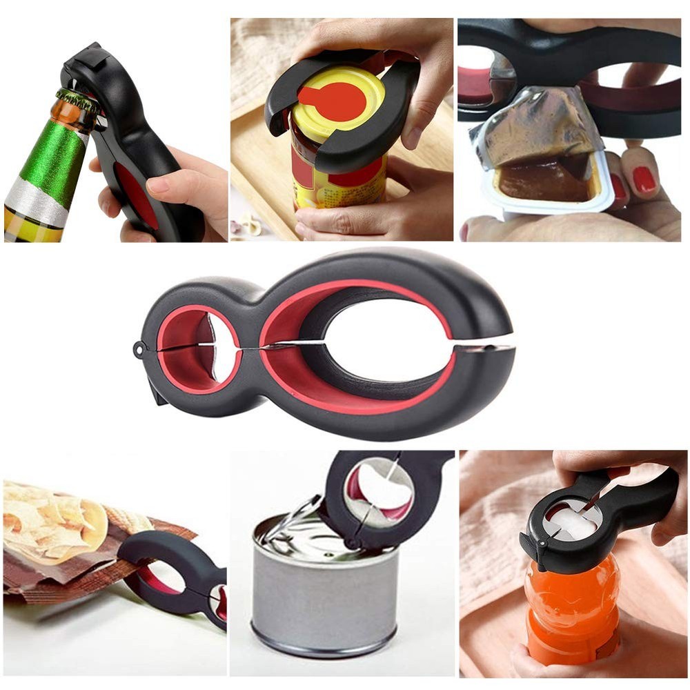 Medsuo Jar Opener 6 in 1 Multi Function Bottle Small, Black and red
