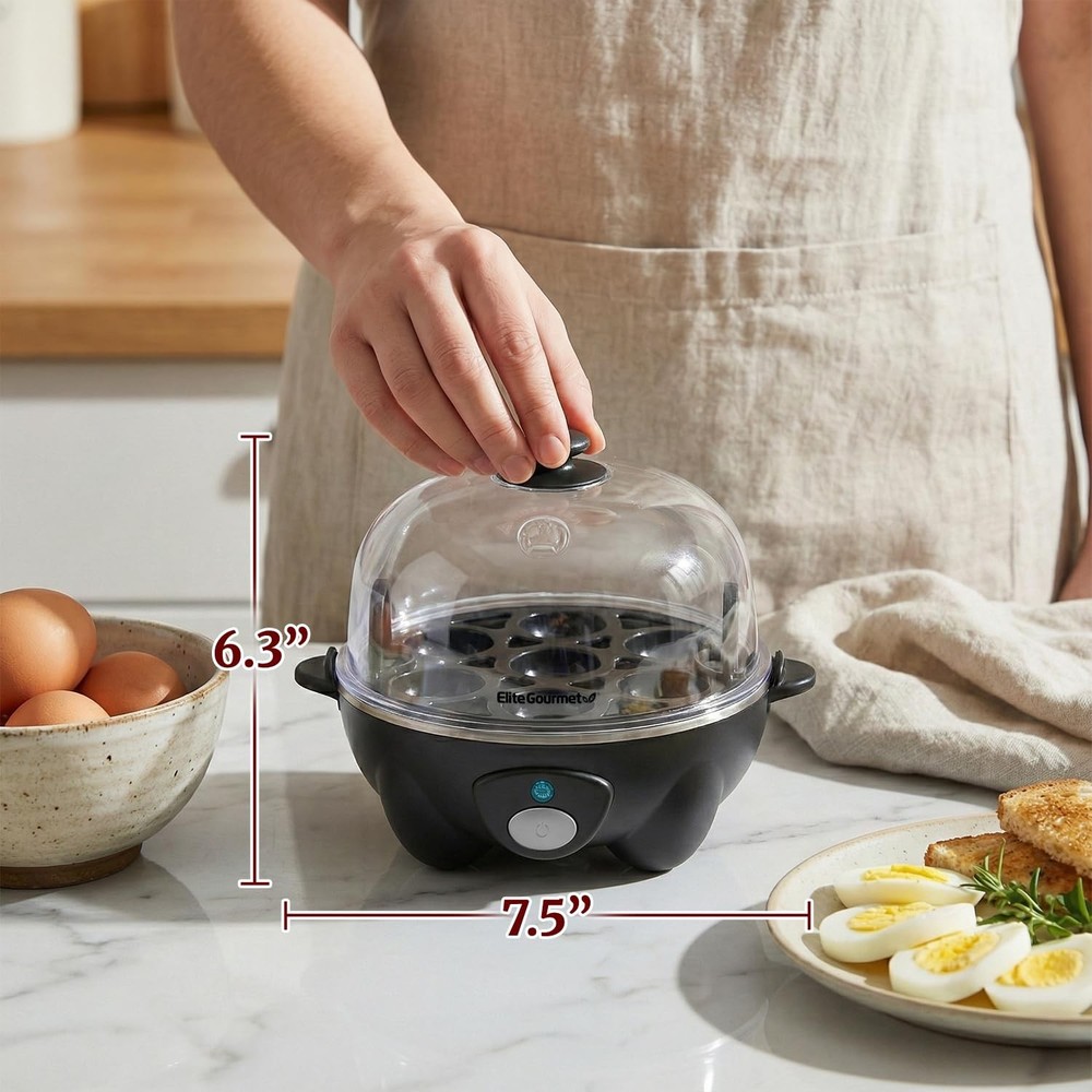 Rapid Egg Cooker, 7 Easy-To-Peel, Hard, Medium, Soft Boiled Eggs, Poacher