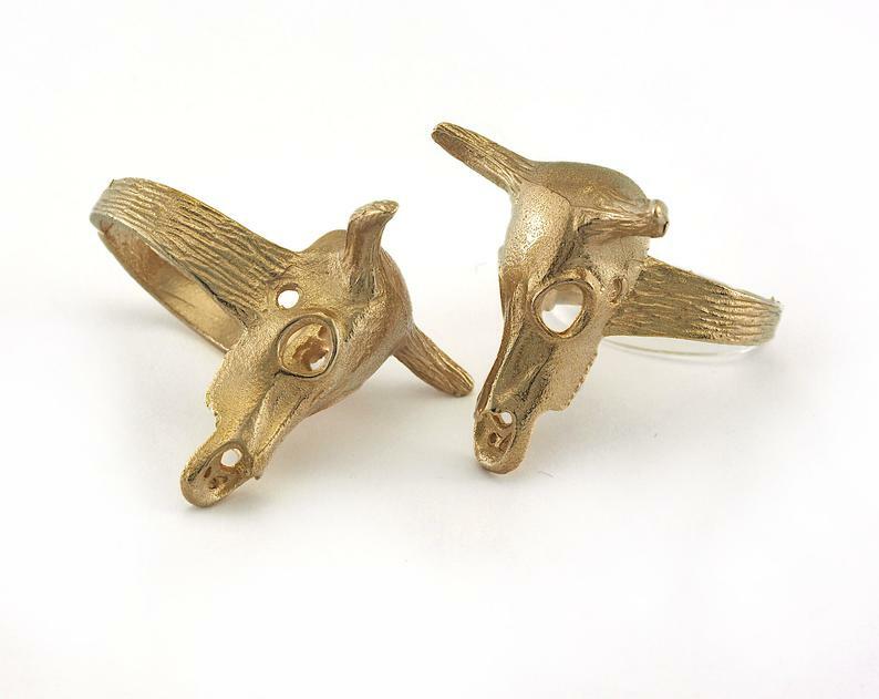 Beef Skull Ring Adjustable Raw brass (17.5mm 7US inner size -Adjustable ) OZ2567