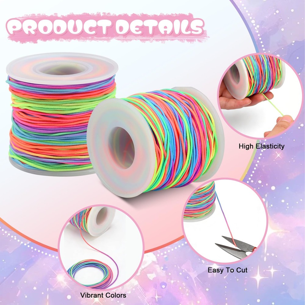 DIY Bracelet Making Kit - Stretchy Elastic String 2 Rolls 330FT Rainbow