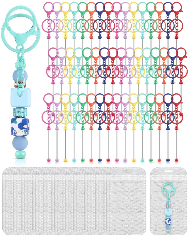 Tondiamo 96 Pcs Beadable Keychain Bars Bulk for DIY Keychains & Crafts