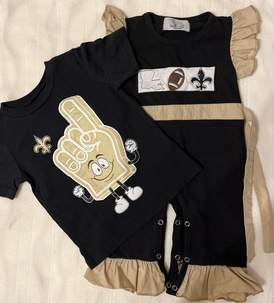Created a bundle Unisex Black Saints shirt, infant Saints Romper