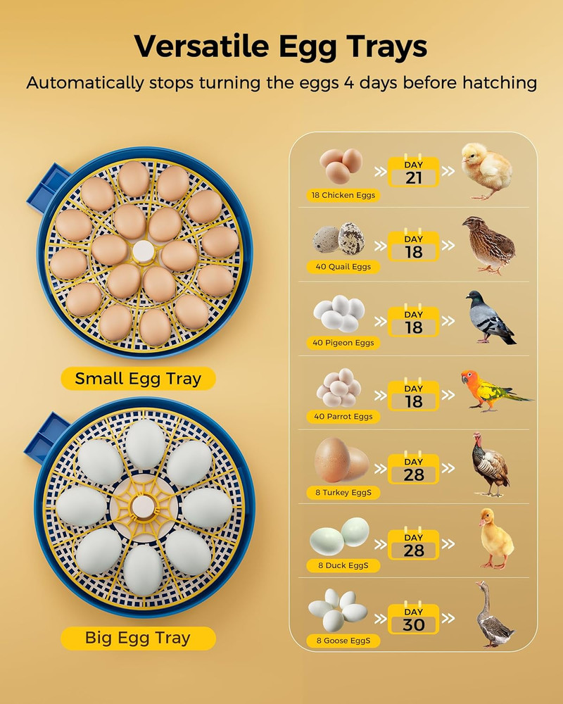 18 Incubators for Hatching Eggs, Automatic Egg Turning and Humidity Control, 360
