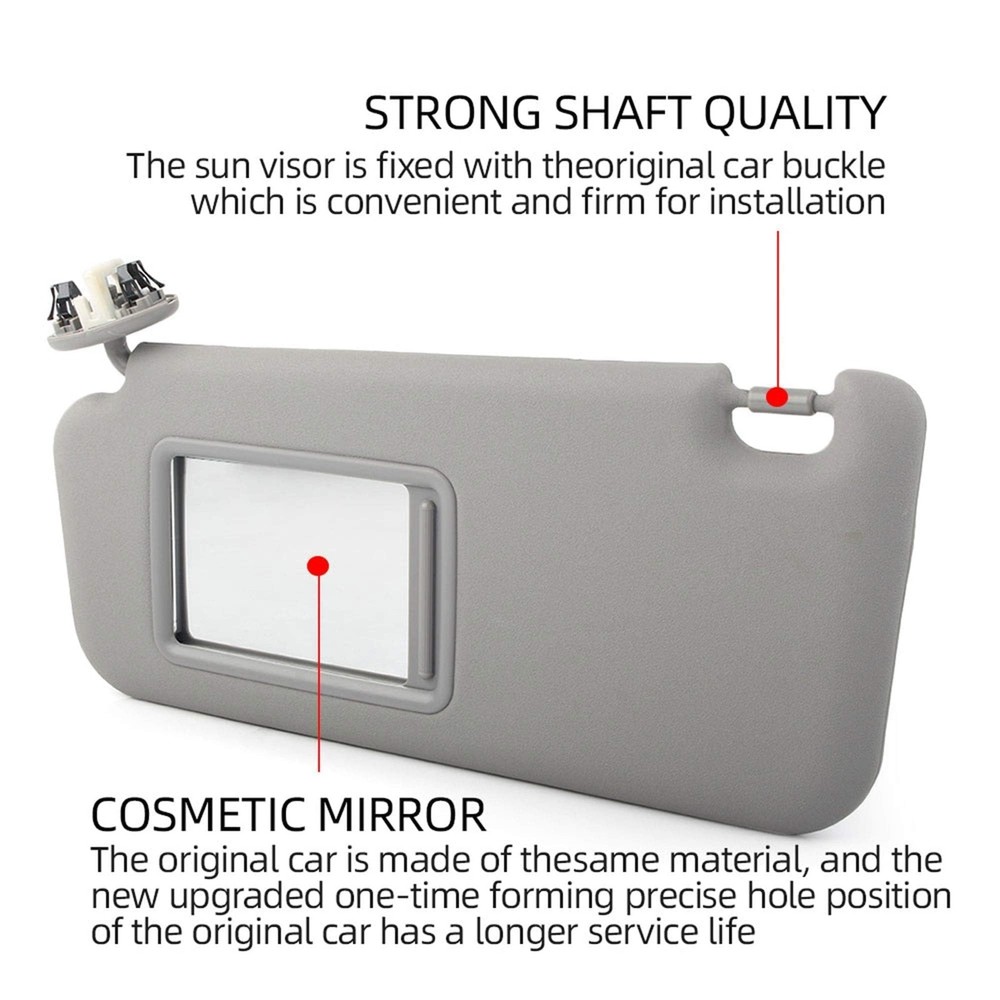 Dasbecan Front Left Driver Side Sun Visor with Vanity Light Left, gray