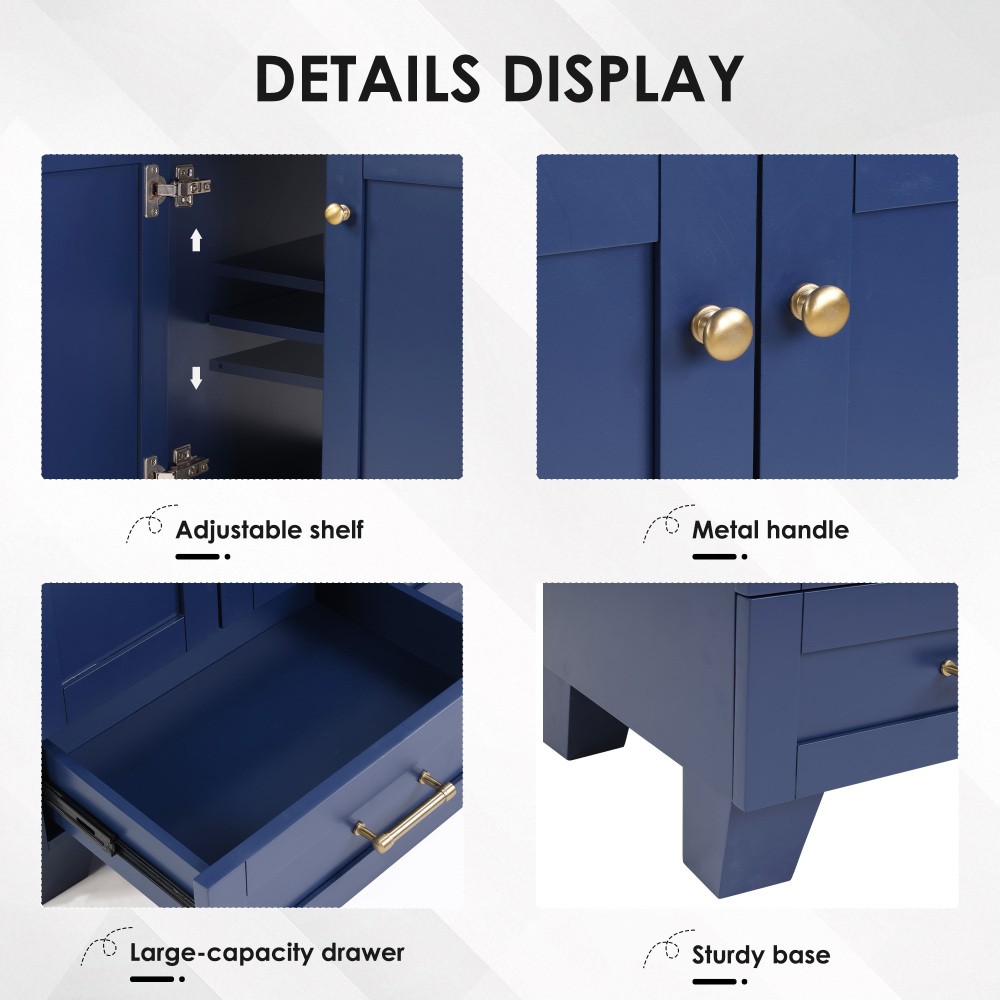 30" Blue Bathroom Vanity w/Ceramic Sink,Soft Close Drawers, Solid Wood Frame