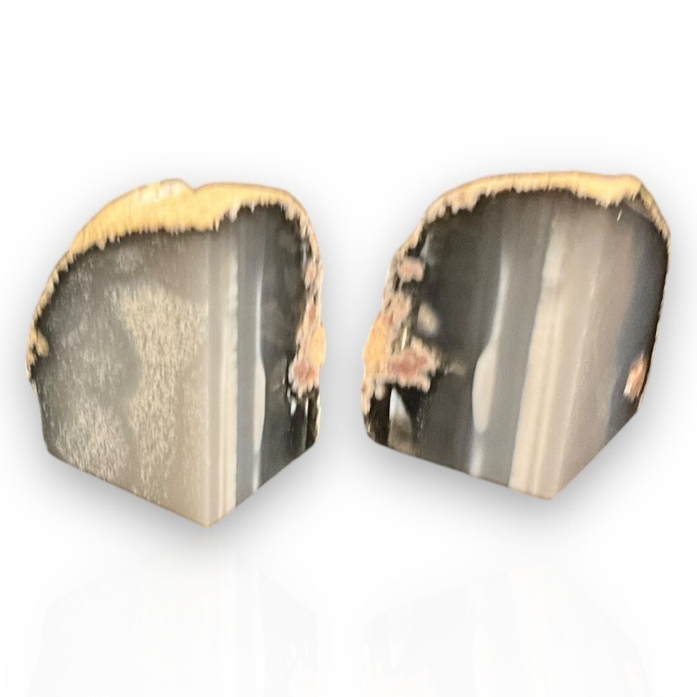 Small Crystal Bookends, Natural Agate Bookends Raw Edge Polished Surface