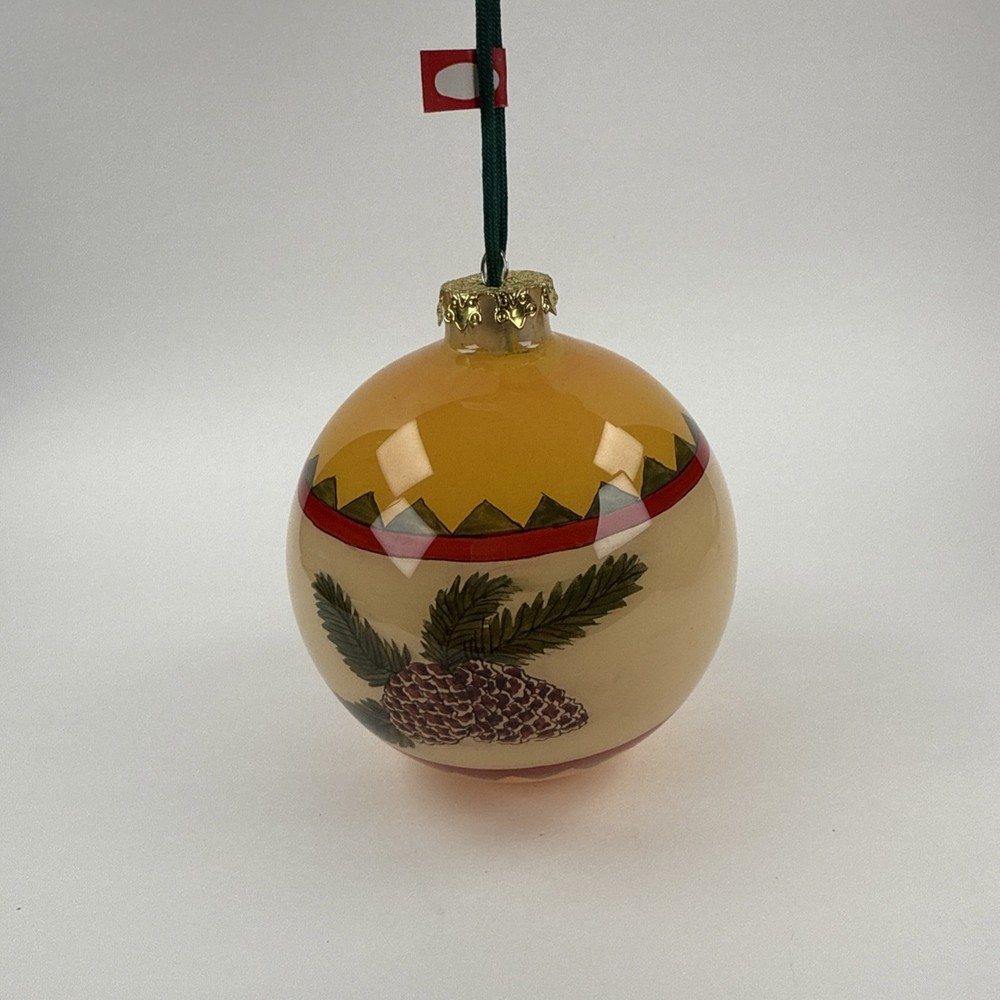 Christmas Ornament Ball Reverse Hand Painted Pine Cones Large With Box