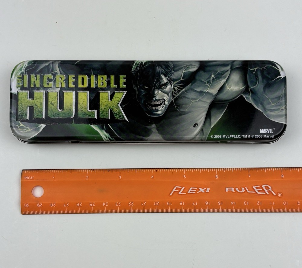 Marvel Comics Heros Pencil Tin Case Box Hulk, With 6 Incredible Hulk Pencils