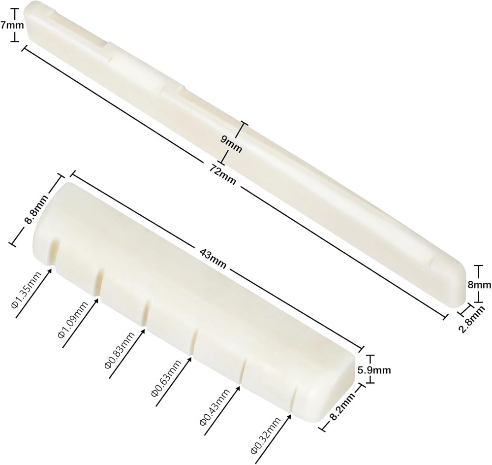 6 String Acoustic Guitar Bone Bridge Saddle and Nut and 6pcs Guitar Bone Bridge