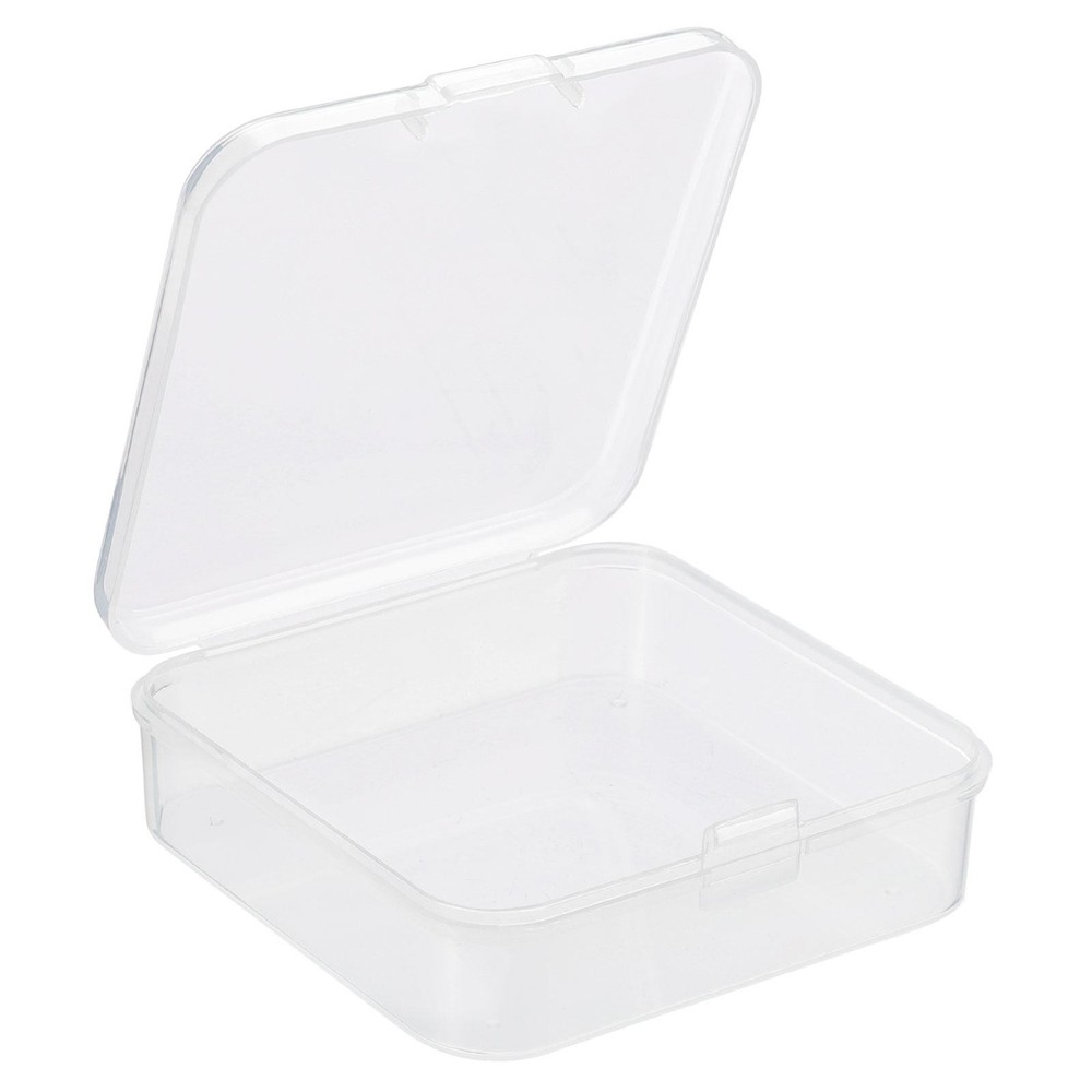 12pcs Clear Storage Container with Hinged Lid 65x20mm Plastic Square Craft Box