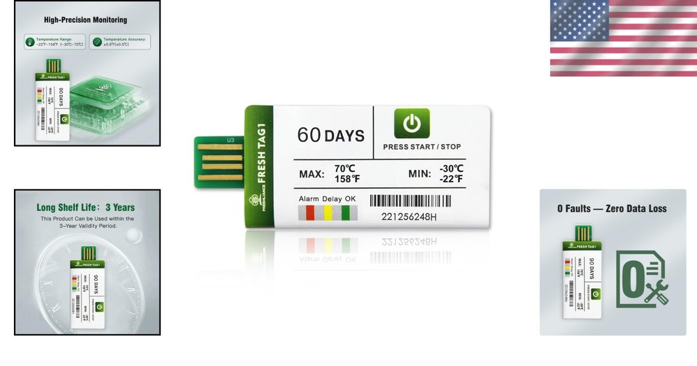 Freshliance USB Temperature Data Logger - High Accuracy, 30000 Points - 60 Days