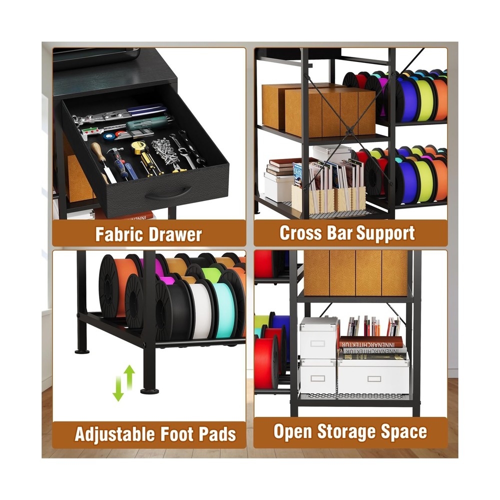 3D Printer Table with Filament Storage, 3-Tier 3D Printer Stand with Power Ou...