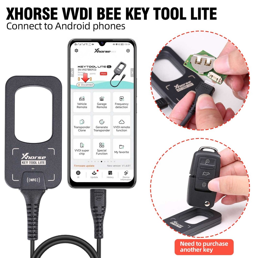 Xhorse VVDI BEE K-ey Tool Lite Frequency Detection Transponder Clone