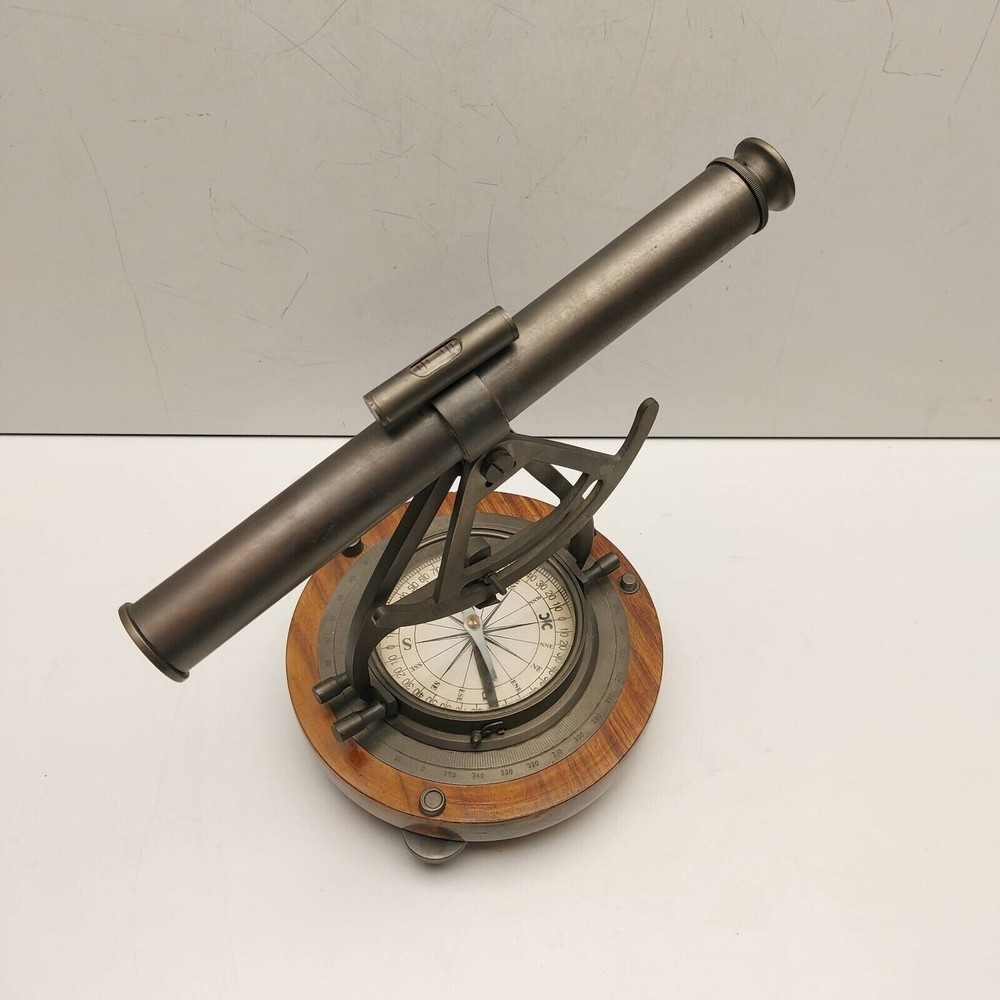 Alidade Compass Antique Brass 14" Wooden Base Decorative